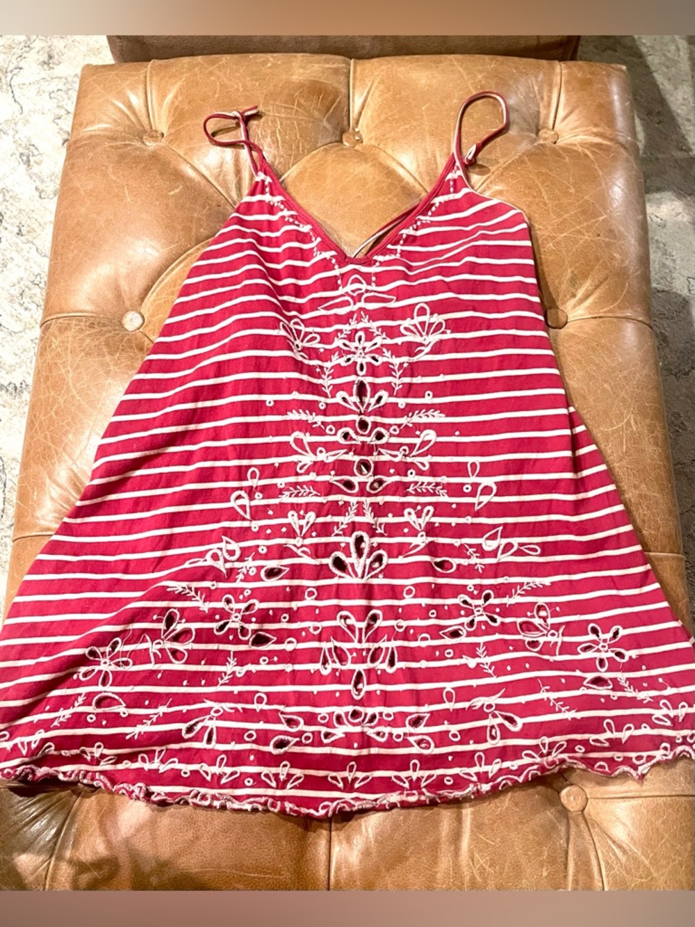 Free People Vintage-Inspired Red & Cream Swirl Criss Cross back top